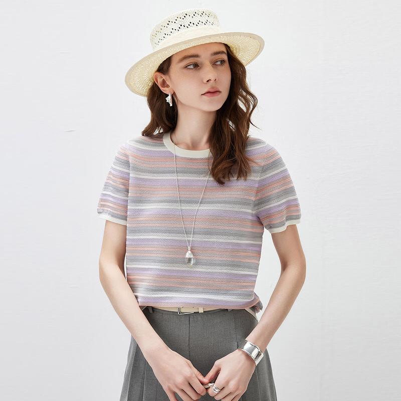 Kemengboka Women's Mulberry Silk Blend Short-Sleeve Knit Tee