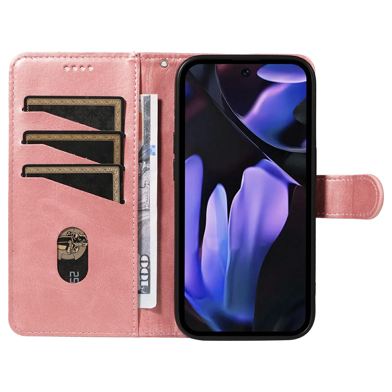 

For Google Pixel 9a Case Flip Wallet T-Shape Lines Leather Phone Cover Wine Red