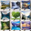 "Nature's Wonders Throw Pillow Covers - Mountain, Waterfall & Sunset Scenic Cushion Cases"