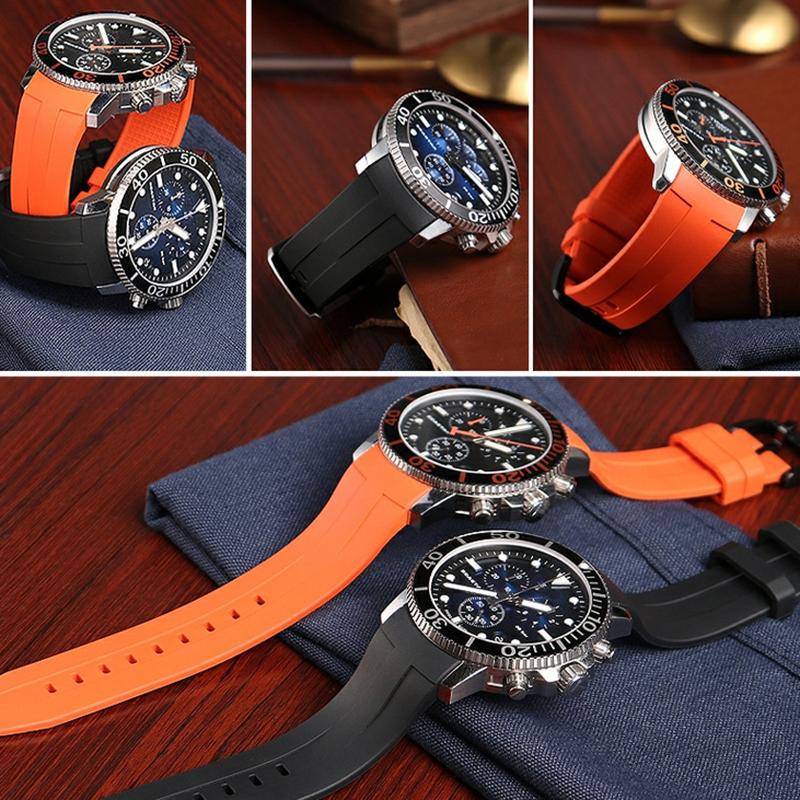Curved End Rubber Watchband For Tissot 1853 Starfish Diving T120 Silicone Strap T120417A Wrist Bracelet 22mm Male Black Blue