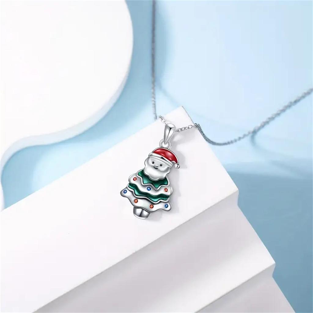 Funny And Humorous Santa Diamond Pendant, Fashionable And Creative Christmas Tree Holiday Necklace