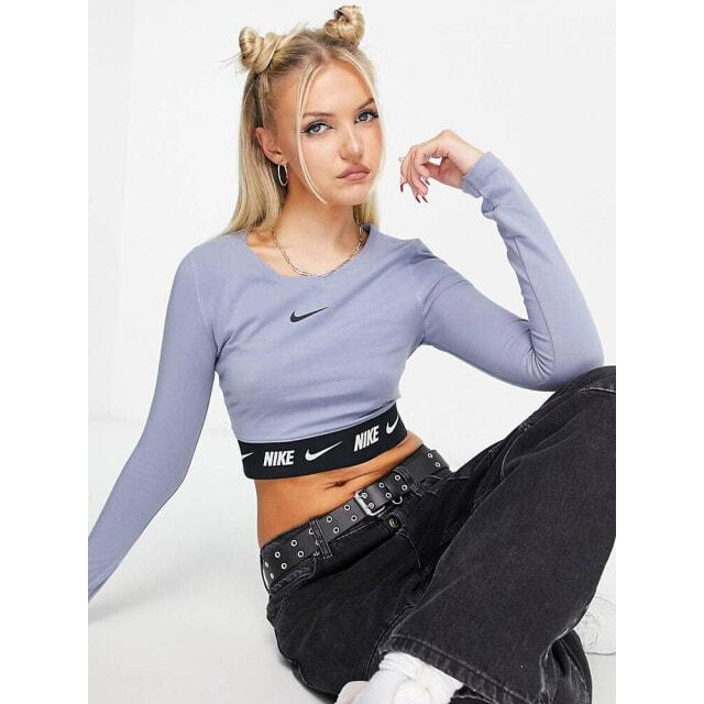 

Пепельно-серый укороченный топ с длинными рукавами и лентой-галочкой Nike