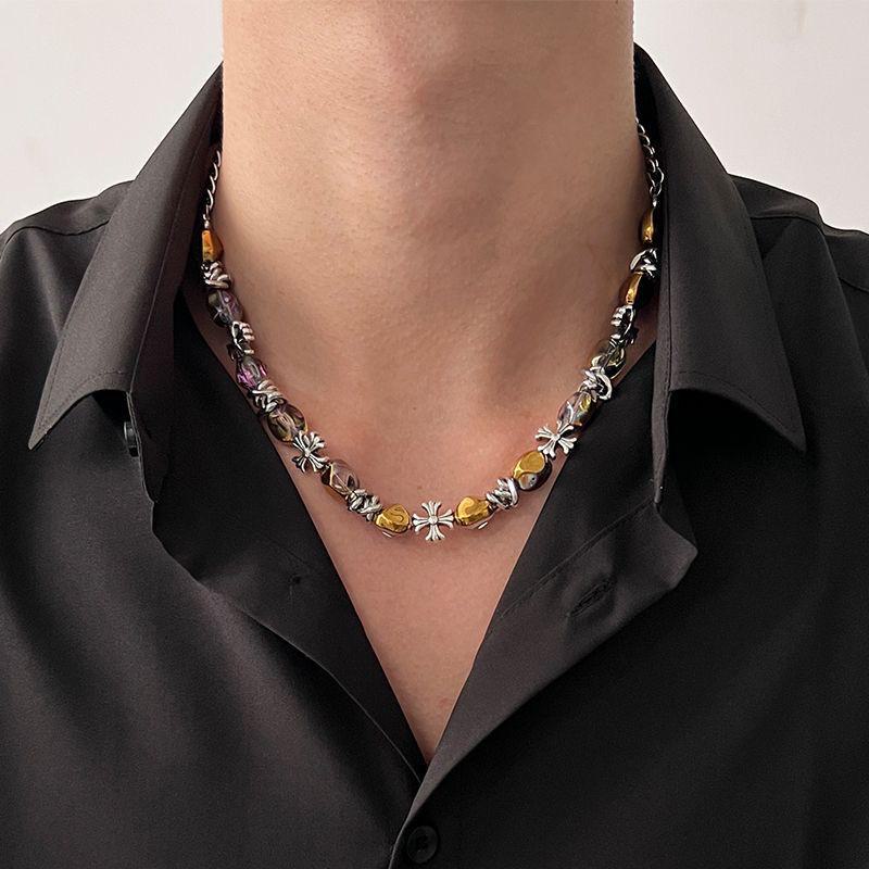 Men's Durable Titanium Steel Cuban Chain Necklace with Zircon Pendant