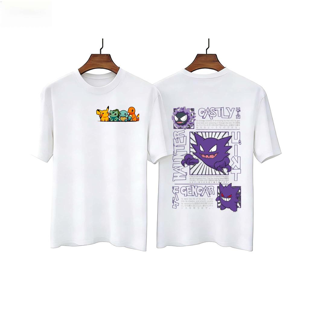Pok Mon Genggui Doublesided Printed Summer New Cartoon Cotton Adultchildren Loose Plus Size Short Sleeved Breathable Tshirt