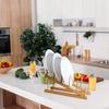 Haskoss 2-Piece Wooden Dish Rack, Bamboo Plate Rack Stand with Pot Lid Holder, Dish Drying Rack for Kitchen Cabinet Organizer