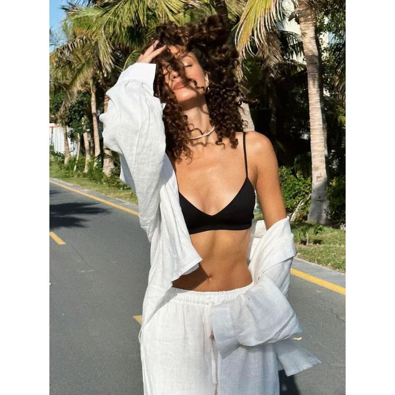 

Cotton Shirt Trouser Suit Spring and Summer Loose Long-sleeved Shirt Casual Suit for Women XS белый