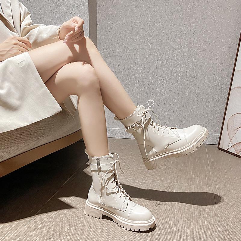 New Martin boots women's medium tube shows thin legs, good-looking and comfortable versatile locomotive boots, thick-soled side zipper single boots