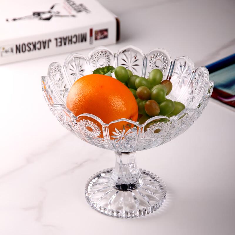 Flavinmci Engraved Crystal Glass Pedestal Fruit Bowl