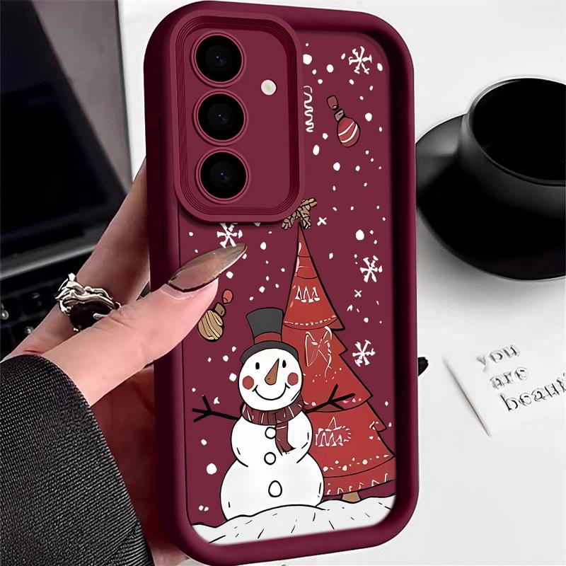 Cartoon Christmas Snowman Phone Cover For Samsung Galaxy S25 Edge S24 FE S23 S22 Ultra Plus A17 A56 A36 A16 A15 A55 A54 A53 5G Soft Phone Cover