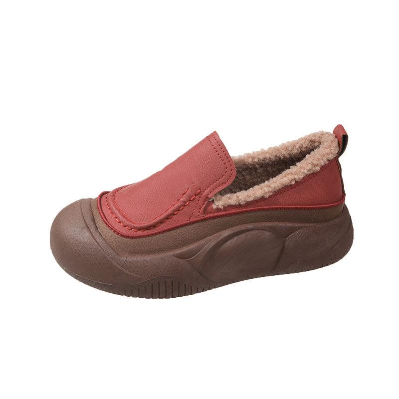 Fleece warm cotton shoes women's winter new thick-soled round head cold-resistant lazy casual shoes