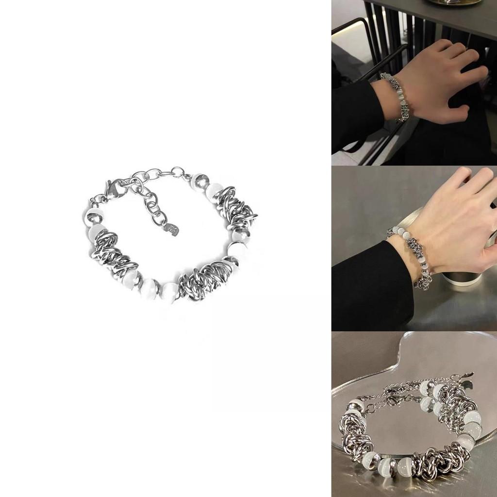Delicate Cat Eye Stone Titanium Steel Bracelet Geometric Design Light Luxury Gift