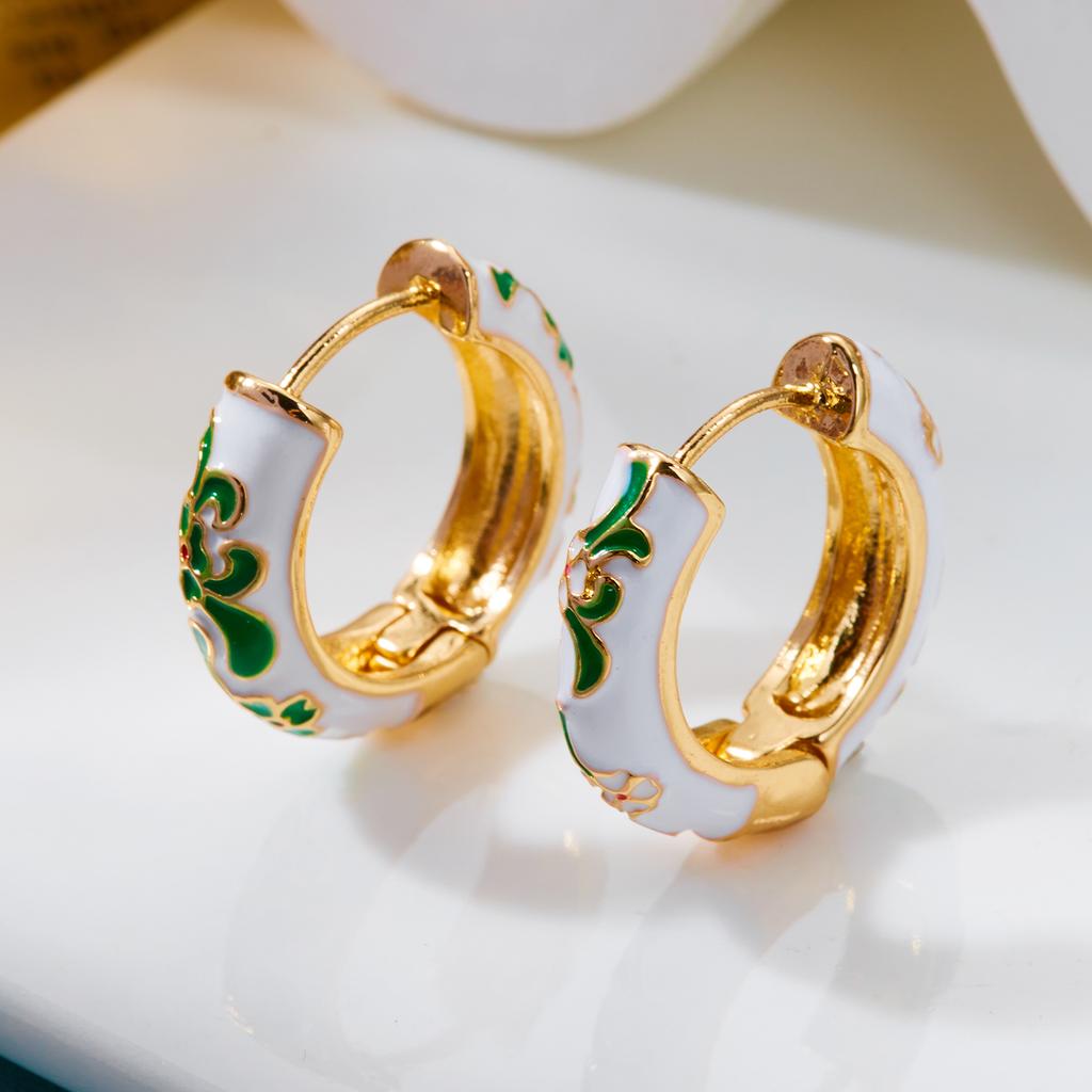 Vintage Colorful Enamel Daisy Chunky Hoop Earrings Gold Flower Circle Huggie Earrings For Women Party Jewelry