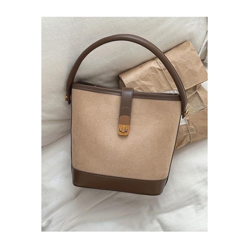 Tooxika Women's New Fashion Suede Handbag Retro Bucket Bag Simple Versatile Shoulder Bag Messenger Bag