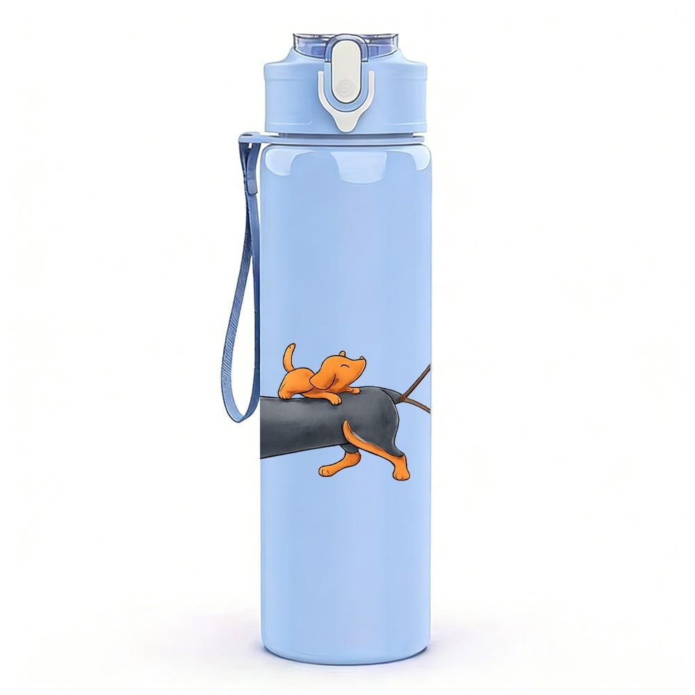1PC Flower Dachshund Puppy 750ml Color Plastic Sports Water Bottle Leakproof Flip Straw Lid Suitable for Sports Office Home Use
