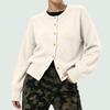 Women's Color Single Breasted Long Sleeve Round Neck Casual Knit Cardigan