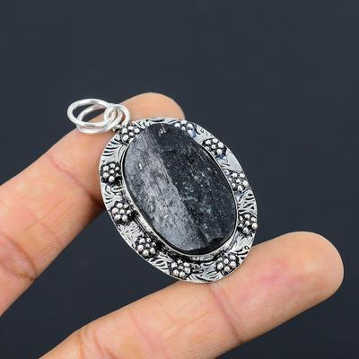 Womens Day Sale Black Tourmaline Rough Stone Sterling Silver New Pendant Jewelry