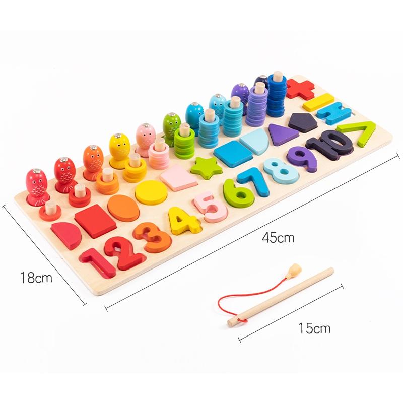 Montessori Educational Wooden Toys Preschool Children Busy Board Count Shape Colors Match Fishing Puzzle Learning Toys Gifts