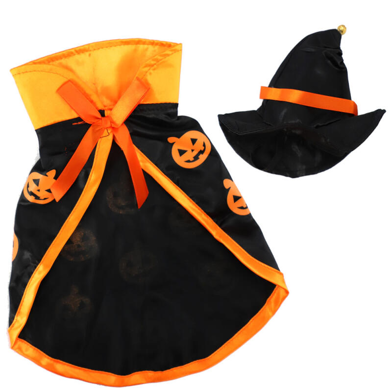 Halloween Dog and Cat Costume Cloak + Hat Set (Pumpkin)