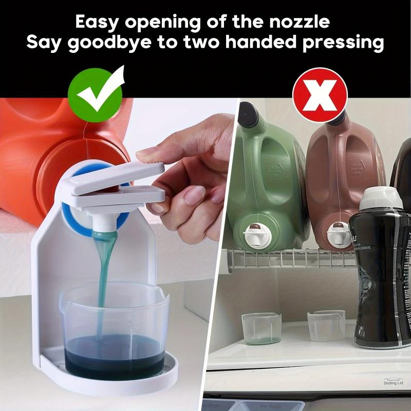 Porta Bicchiere Dispenser Detersivo per Bucato Anti-Sversamento con Ugello a Spruzzo Push-Pause, Salvaspazio, Accessori per la Lavanderia