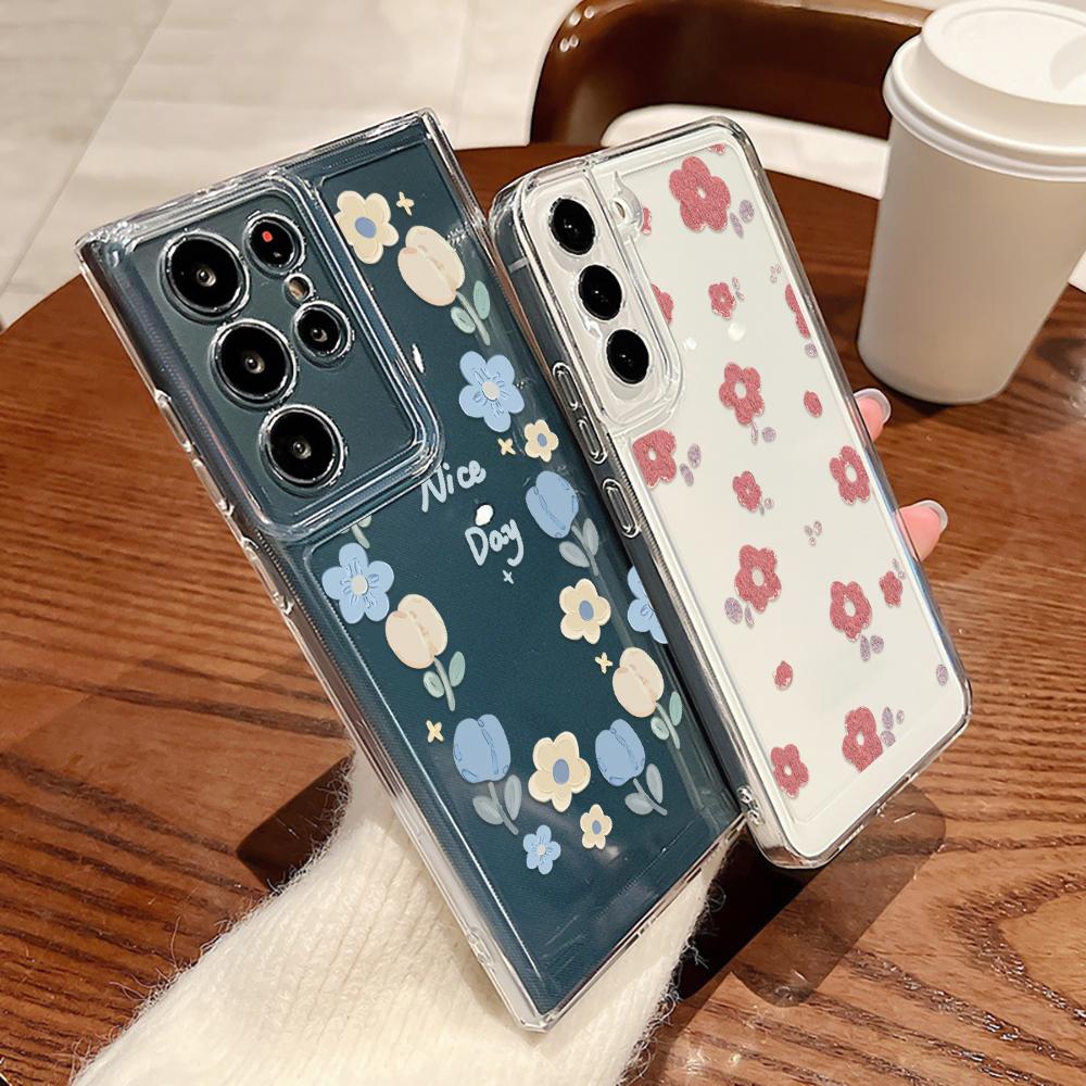 Modré pouzdro na telefon Tulip pro Samsung Galaxy S23 S23ultra S22 S22ultra S21 Plus S20ultra S20 Fe Květinová pouzdra Transparentní měkký kryt