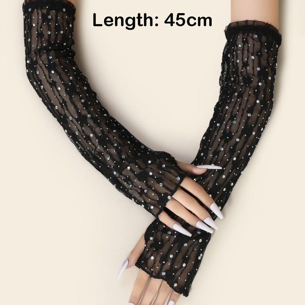 1 Pair Elasticity Mesh Gloves Glitter Rhinestone Gloves Retro Lace Gloves for Women