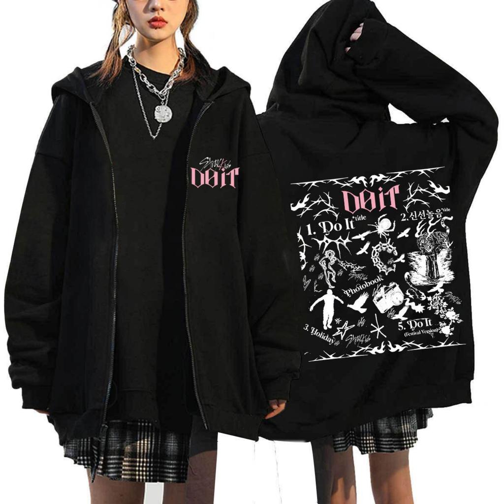 Damen Casual Mode Bedrucktes Langarm-Kapuzensweatshirt mit Reißverschluss