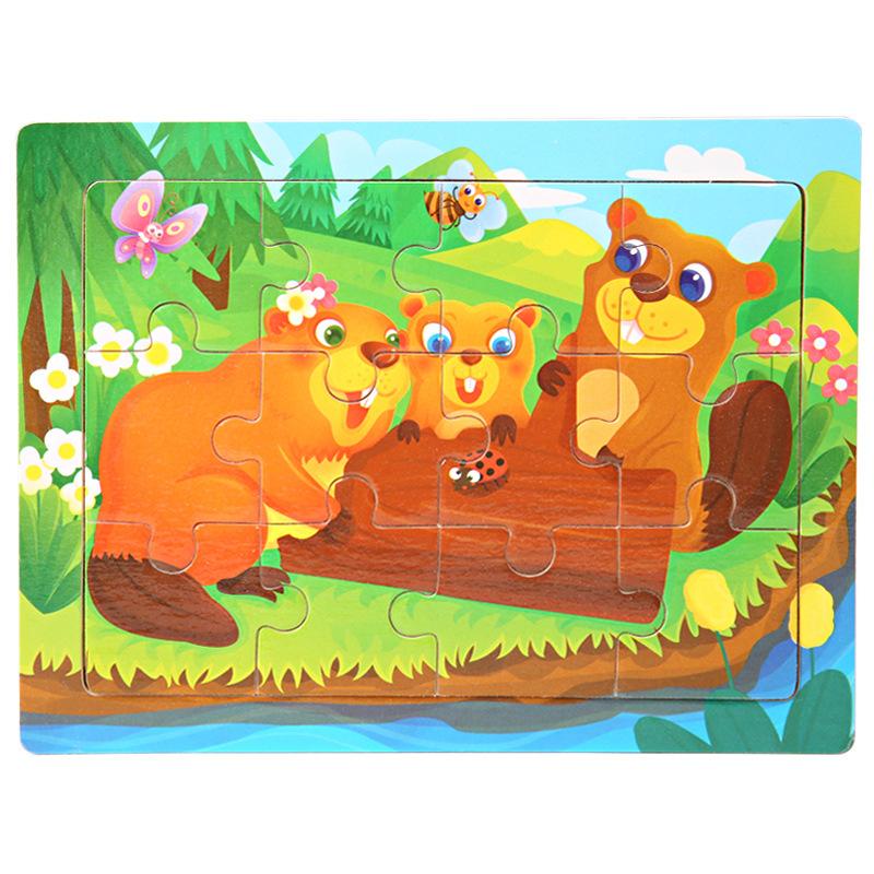15*11cm 3D Puzzle Cartoon Animals Wood Puzzle Kids Cognitive Jigsaw Puzzle Baby Wooden Toys Educational Toys for Children