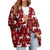 Women's Fashion Long Sleeve Christmas Print V-Neck Button Loose Cardigan Top