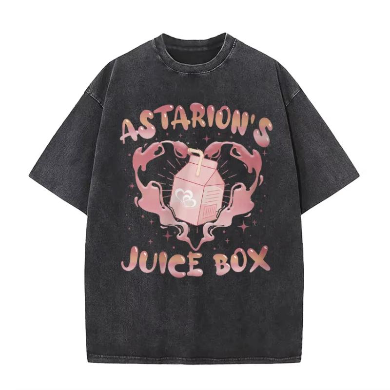 Divertente Scatola di Succo Astarion T-shirt Lavata Vintage Unisex Moda Donna Estetica Maglietta a Maniche Corte Estiva Casual Oversize