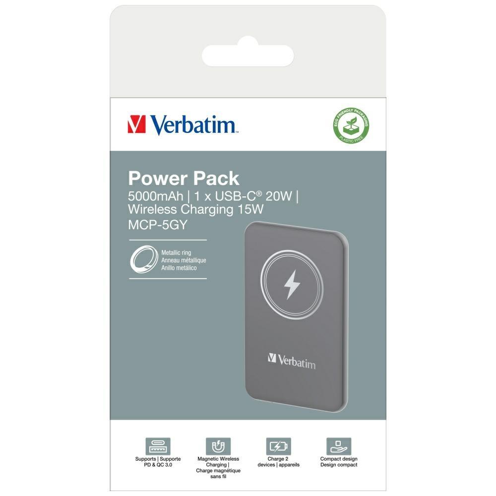 Verbatim Powerbank Indukcyjny `N` Go 15W5000Mah Wireless Magnetic Szary/Grey 32244