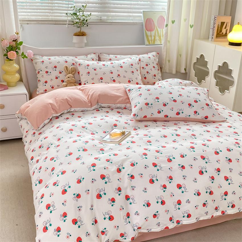 Duvet Cover Set 3pcs 100% Cotton Bedding Set Fashion Floral Quilt Cover Pillowcase Korean Ins Style Comforter Covers (NO SHEET)