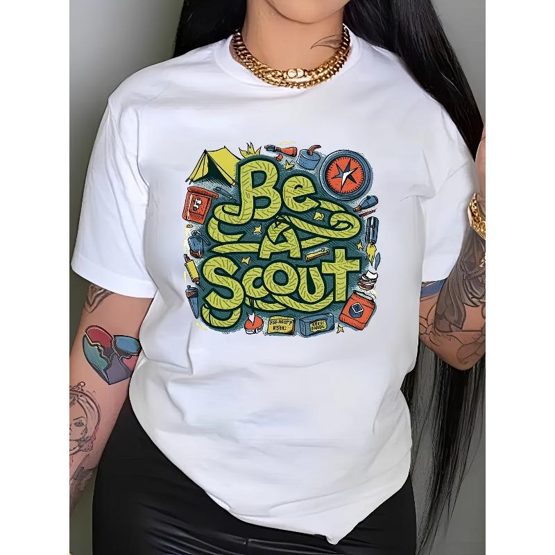

Women s Graphic Print T-Shirt - Vibrant Colorful Design, Casual Crew Neck Short Sleeve Top, Lightweight Summer & Spring Tee, Machine Washable S белый
