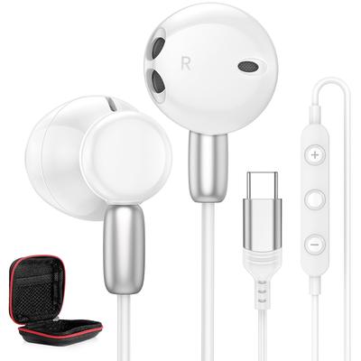 Kabelová sluchátka kompatibilní s iPhone, Google Pixel, Xiaomi, nabízející HiFi zvuk, hluboký, čistý a magnetický design pro práci z domova a bílý konektor Type-C