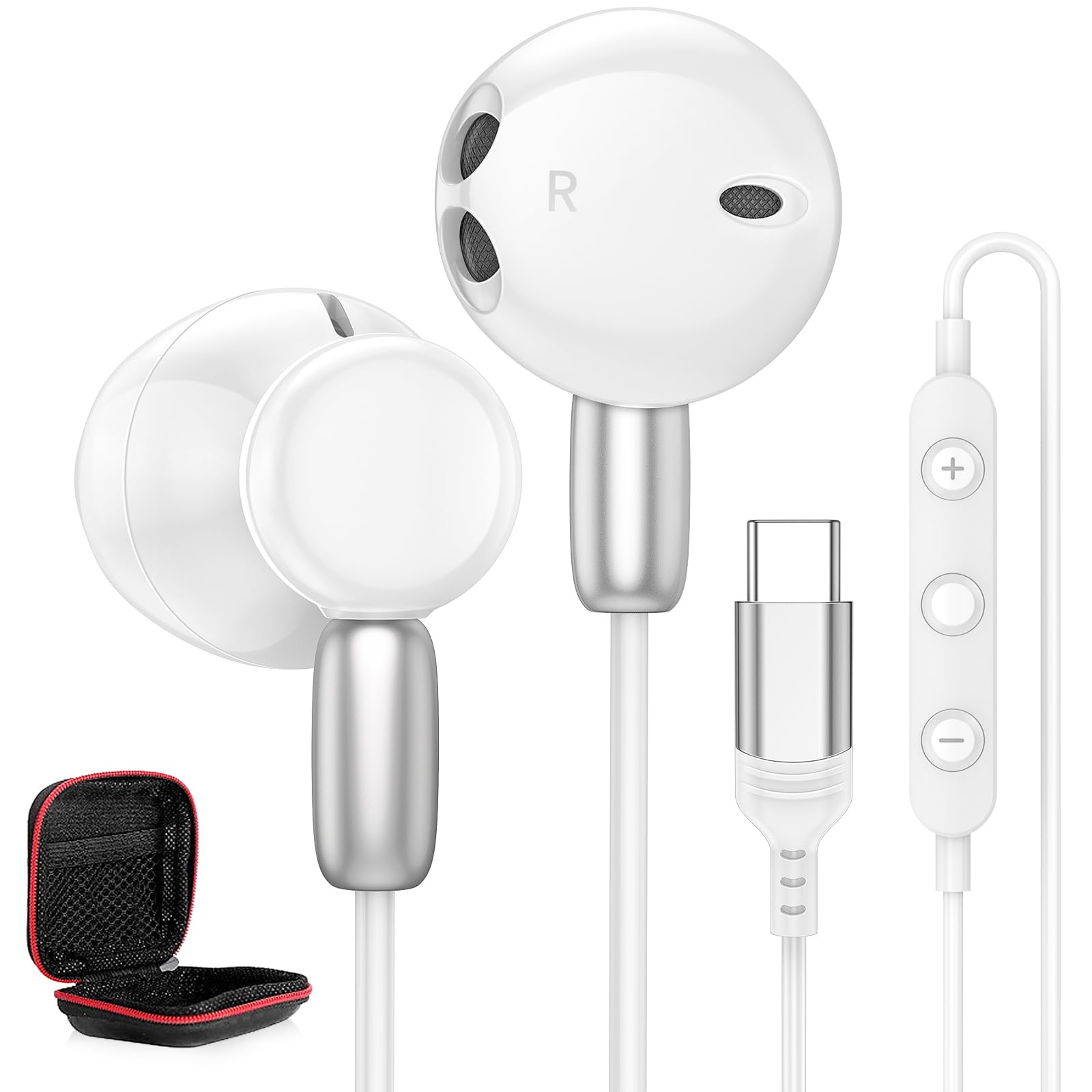 

с совместимым с iPhone 15 16 Pro Max Pixel 8a 7a ноутбуками и другими Hi-Fi звуком глубоким чистым магнитным для от студентов и белыми наушниками Type-c, белый