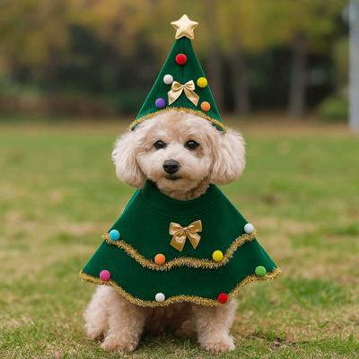 Cartoon Christmas Dog Cape Christmas Tree Design Adjustable Dog Cosplay Dress Polyester Unique Pet Christmas Clothing