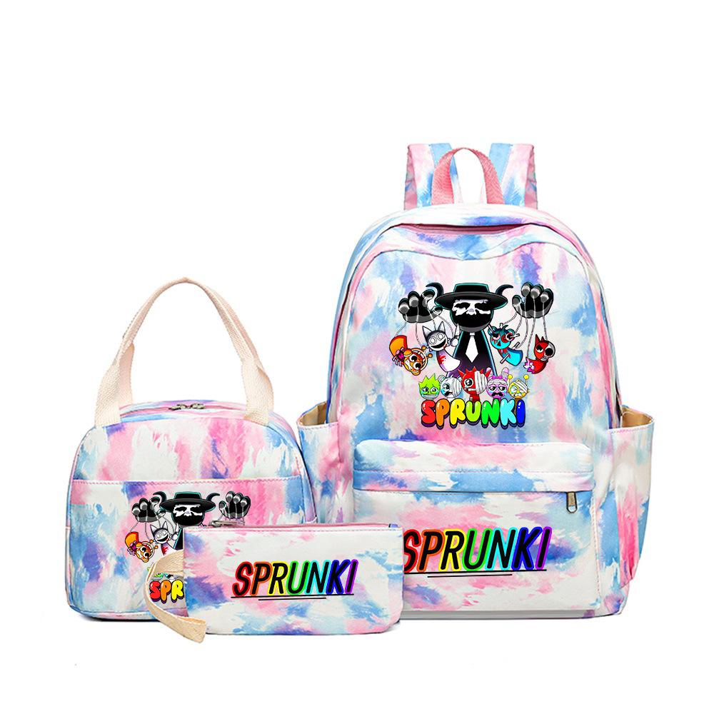 New Printed Rhythm Box Student School Bag Three-piece Casual Sprunki Backpack Crossbody Bag Pencil Bag D