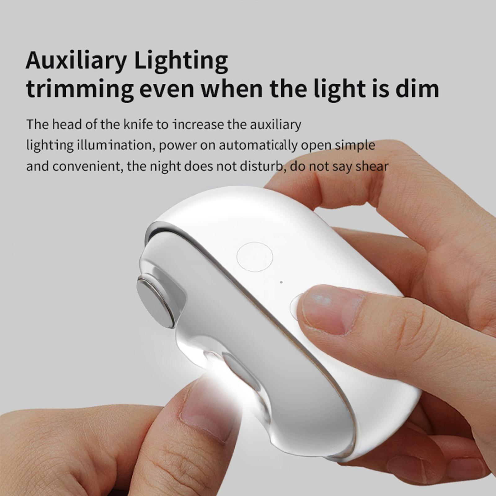 Automatic Nail Polisher Type-C Charging Electric Nail Trimmer with Light Safety Nail Clipper for Children Adult Senior colore grigio chiaro
