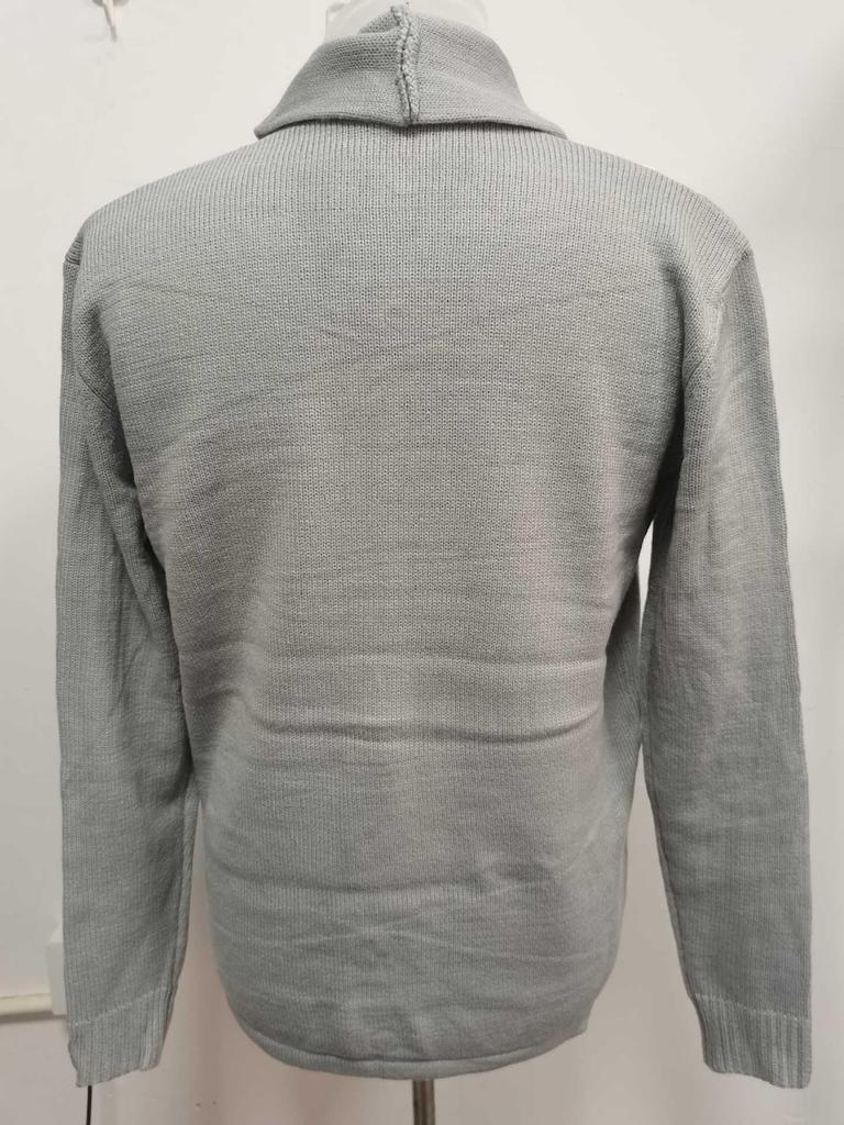 2024 Men's Autumn Color-Blocked Knitted Sweater with Lapel and Long Sleeves