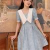 2026 Plus Size French Doll Collar Printed Dress - Retro Waist-Cinched A-Line Skirt for Summer