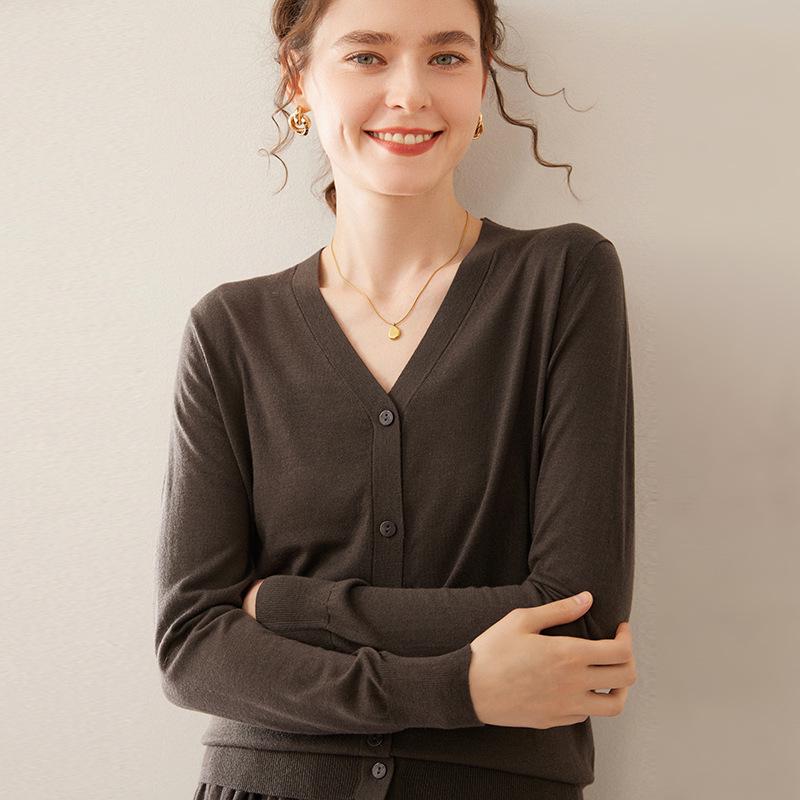 Women's Fine-Spun V-Neck Cashmere Cardigan - Lightweight, Versatile, and Perfect for Early Spring and Summer
