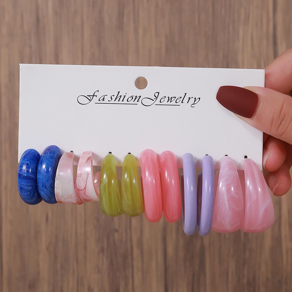 European and American Jewelry, Color Acrylic 1 Pair Earrings Combination Fashionable Geometric Dopamine Drop Earrings Women
