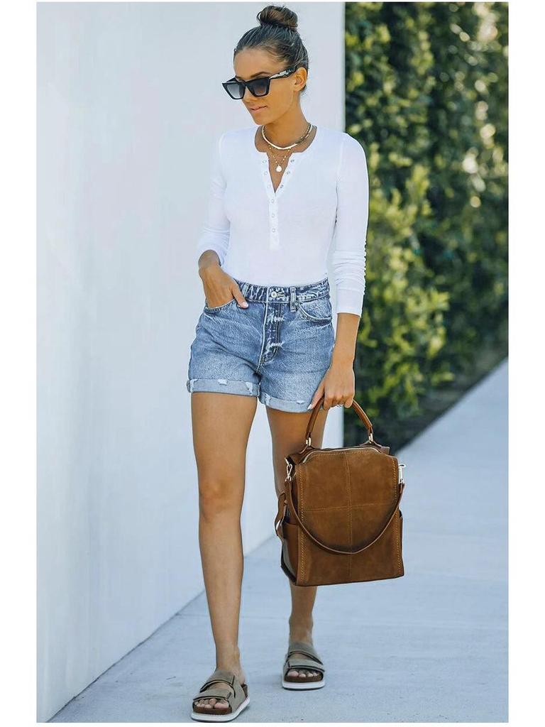 Women's Ripped Rolled Hem High-Elasticity Denim Shorts - Light & Dark Colors (2021)