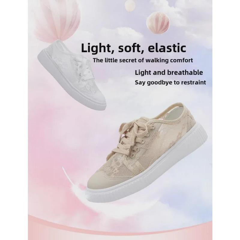 2025 Summer New Trend Lace Mesh Breathable Mesh Hollow Canvas Shoes Casual Sports Small White Shoes Board Shoes