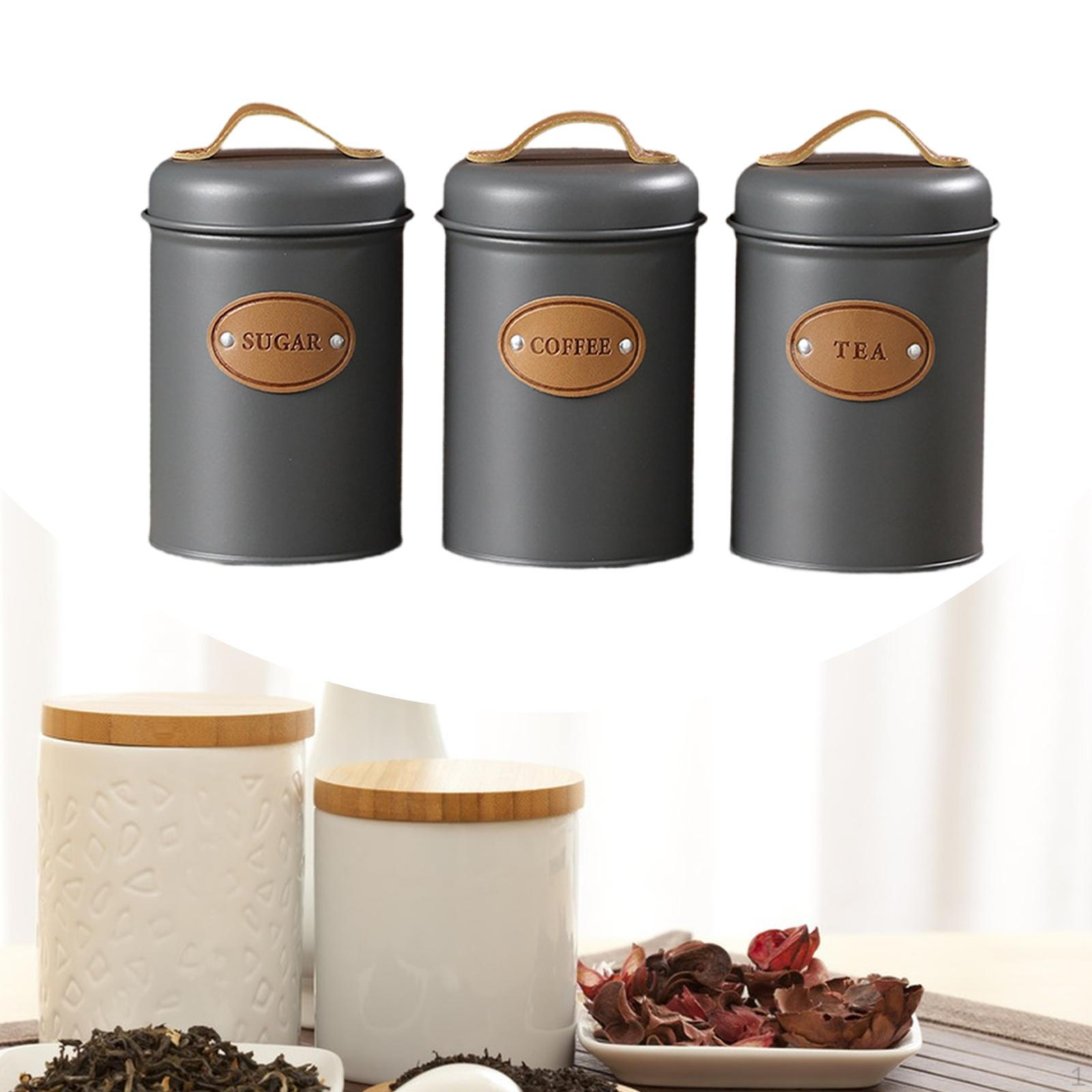 3 шт. герметичные кухонные канистры, контейнер для кофе, деревенский декор, канистра для чая и сахара серый