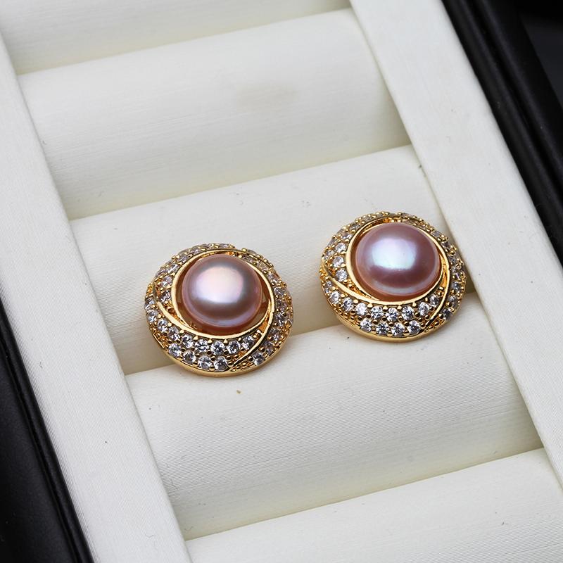 New Natural Freshwater Pearl Earrings For Woman,Flat 18k Gold Palted Pearl Earrings Wife Anniversary Gift White Pink Black