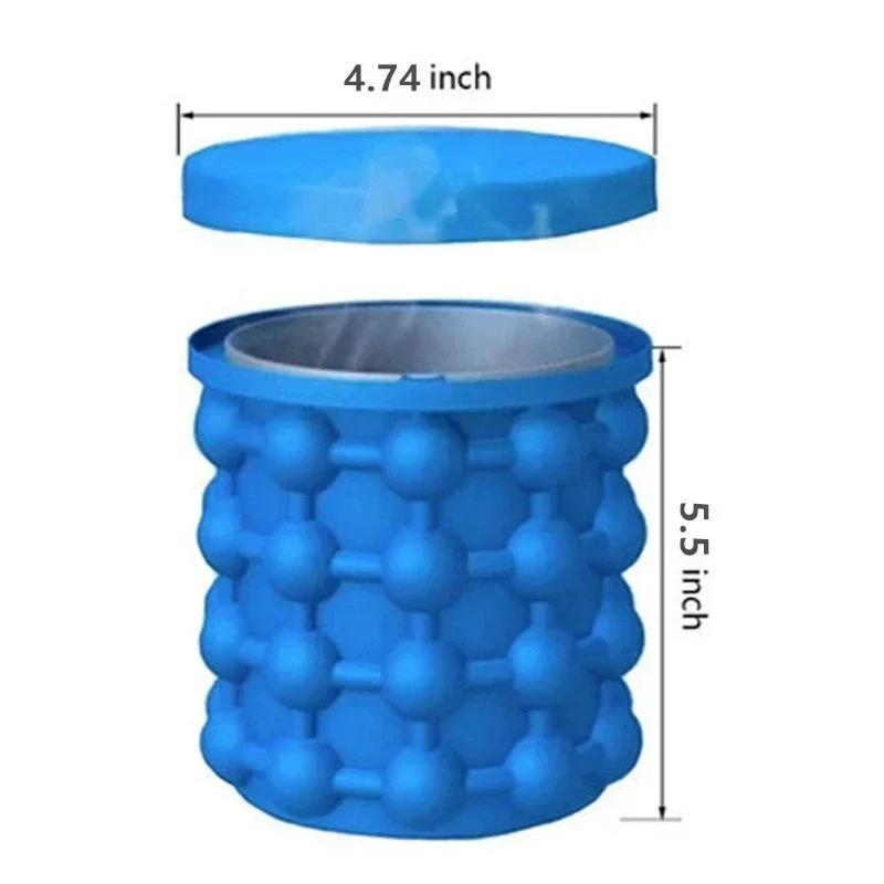 Portable 2 In 1 Large Silicone Ice Bucket Mold with Lid Space Saving Ice Cube Create Maker Tools for Kitchen Party Barware