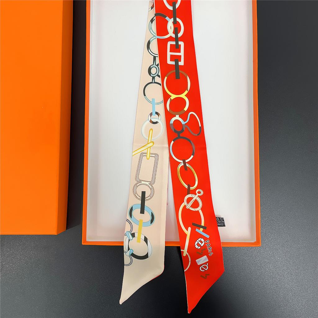 2024 Markendesign Karomuster Seidenschal Luxusschal Damen Foulard Schmaler Taschenschal Halstuch für Damen Mode Haar Stirnband