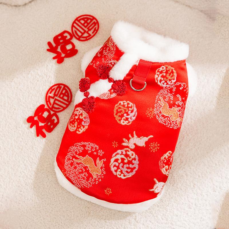 Pet clothing Teddy than bear kitten autumn and winter velvet Tang clothing festive Chinese New Year two-legged clothing dog clothes