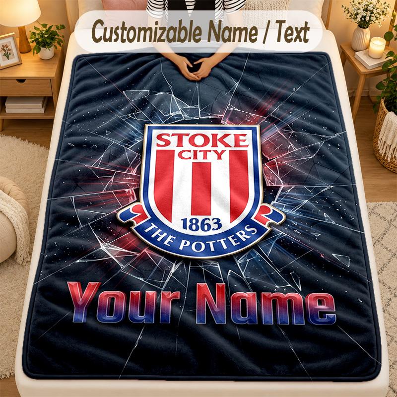 Flannel BlanketStoke City FC Custom Name Text Personalized Soft Warm Throw Blanket Home Decor Gift