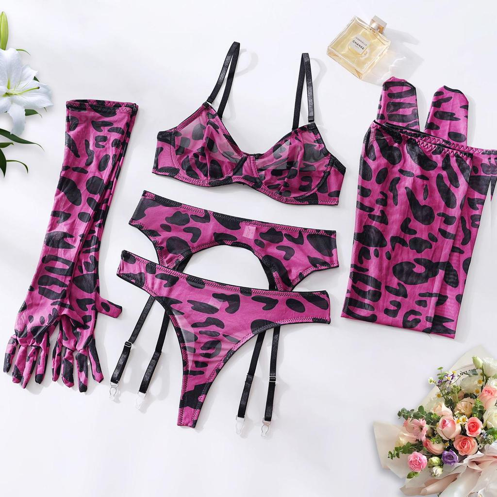 European & American Tie-Dye Colorful Mesh Lingerie Set - Sexy 5-Piece Collection for Women